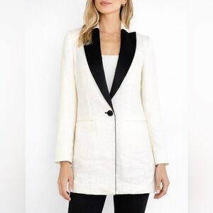 Emerson Fry Blazer Linen Wingtip Dinner Jacket Women’s Size 0 White Black